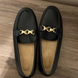 ASOS Black Loafers with Gold Chain Detail